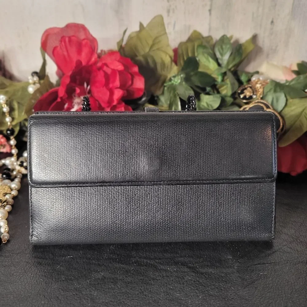Chanel Calfskin Button Line CC Logo Long Flap Wallet with Dust Bag With COA